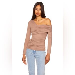 Susana Monaco One Arm Off Shoulder Gathered Top in Coco Size S